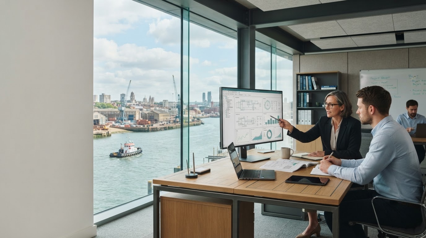 Overwater remote professional reviewing AI-generated portfolio analysis while travelling